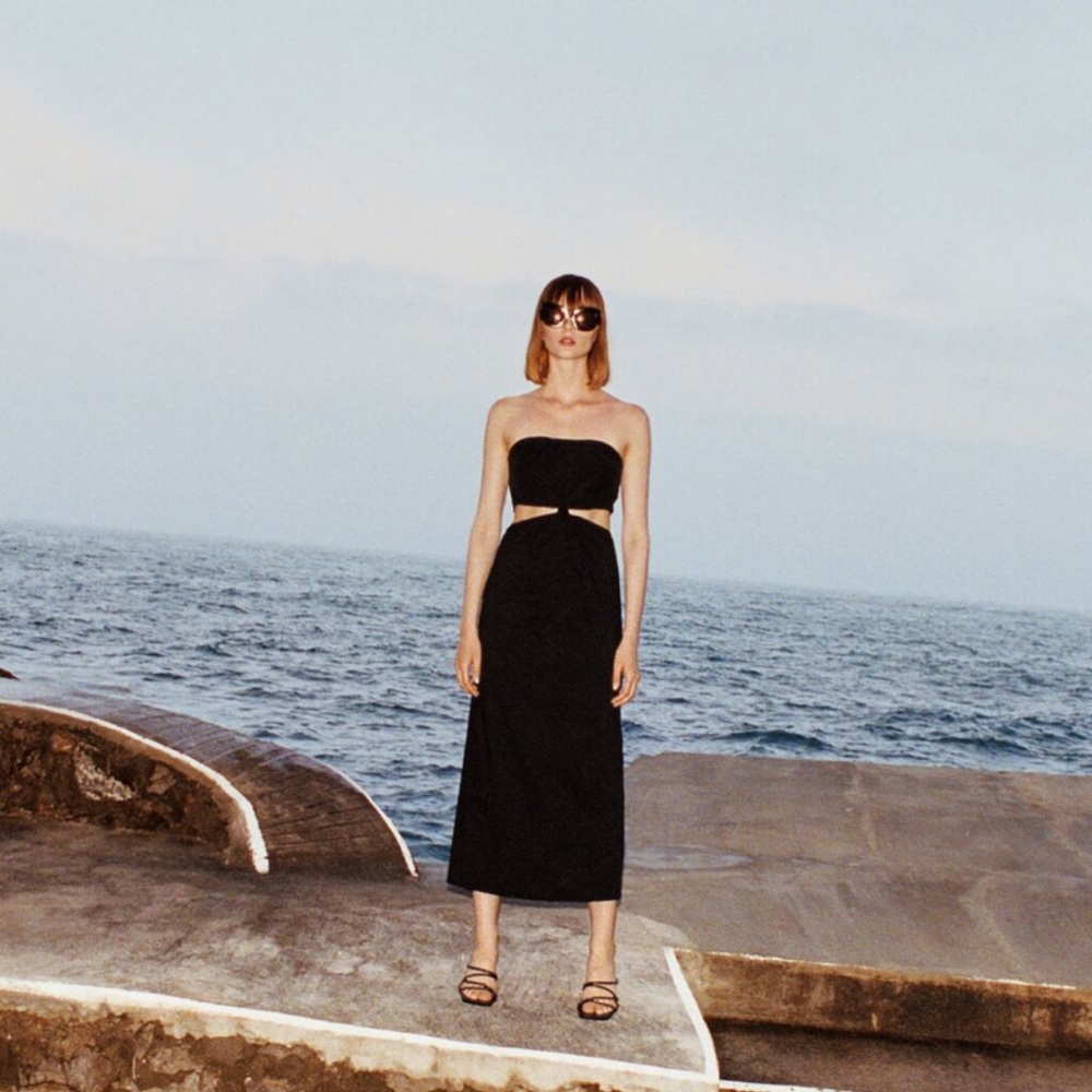 Zara cut-out linen blend black dress